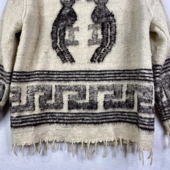 Vintage Cream Wool Knit Fringed Southwestern Birds Full Zip Jacket Coat - Picture 9 of 15